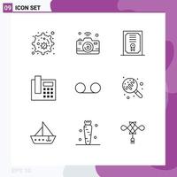 Pictogram Set of 9 Simple Outlines of candy message certificate mail telephone Editable Vector Design Elements