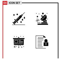 Group of 4 Modern Solid Glyphs Set for healthcare easel vaccine transmitter data Editable Vector Design Elements