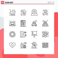 16 User Interface Outline Pack of modern Signs and Symbols of shop plan computers management technology Editable Vector Design Elements