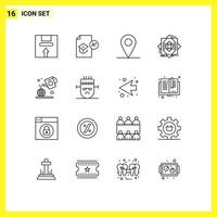 Group of 16 Outlines Signs and Symbols for earth formation school fabrication abstract Editable Vector Design Elements