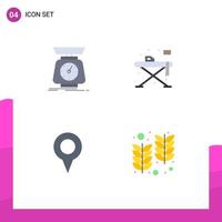 Set of 4 Vector Flat Icons on Grid for implementation geo location scales living map Editable Vector Design Elements