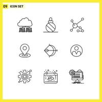 Pack of 9 Modern Outlines Signs and Symbols for Web Print Media such as location map decoration browse dna Editable Vector Design Elements