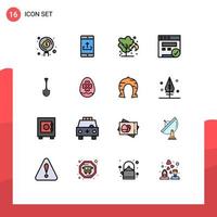 16 Thematic Vector Flat Color Filled Lines and Editable Symbols of showel seo smartphone browser green Editable Creative Vector Design Elements