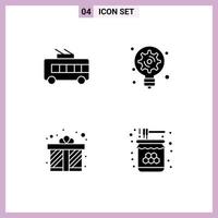 Universal Icon Symbols Group of 4 Modern Solid Glyphs of bus gift box trolley bus innovation love Editable Vector Design Elements