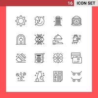 User Interface Pack of 16 Basic Outlines of love arch phone security internet Editable Vector Design Elements