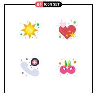 4 iconos planos universales signos símbolos de brillo luz solar de emergencia corazón cine elementos de diseño vectorial editables vector