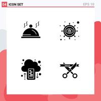 Pack of 4 Modern Solid Glyphs Signs and Symbols for Web Print Media such as hotel drive servise marketing upload Editable Vector Design Elements