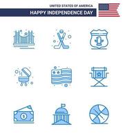 Happy Independence Day 9 Blues Icon Pack for Web and Print country bbq ice barbecue american Editable USA Day Vector Design Elements