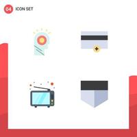 Set of 4 Commercial Flat Icons pack for idea television hat payments device Editable Vector Design Elements