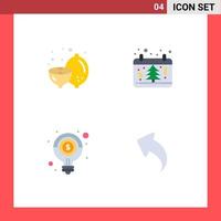 Set of 4 Commercial Flat Icons pack for lemon idea fruit christmas light bulb Editable Vector Design Elements