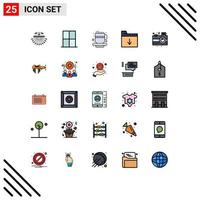 Pictogram Set of 25 Simple Filled line Flat Colors of celebration insert room folder tea cup Editable Vector Design Elements