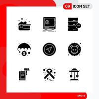 Pack of 9 creative Solid Glyphs of protection economy strongbox banking database Editable Vector Design Elements