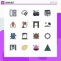 Pack of 16 Modern Flat Color Filled Lines Signs and Symbols for Web Print Media such as arrow window emergency website code Editable Creative Vector Design Elements