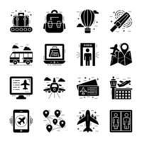 conjunto de iconos de glifos de transporte aéreo vector