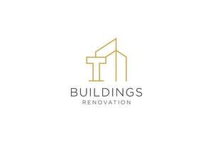 Letter T for Real Estate Remodeling Logo. Construction Architecture Building Logo Design Template Element. vector