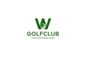 letra w para la plantilla vectorial de diseño del logotipo de golf, etiqueta vectorial de golf, logotipo del campeonato de golf, ilustración, icono creativo, concepto de diseño vector