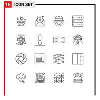 Outline Pack of 16 Universal Symbols of communication announcement farmer server data Editable Vector Design Elements