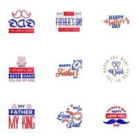 Happy fathers day 9 Blue and red Typography set Vector typography Vintage lettering for greeting cards banners tshirt design You are the best dad Editable Vector Design Elements