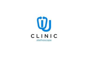 Letter U Logo with stethoscope for medical and pharmacy. vector