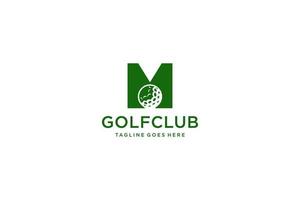 letra m para la plantilla vectorial de diseño del logotipo de golf, etiqueta vectorial de golf, logotipo del campeonato de golf, ilustración, icono creativo, concepto de diseño vector