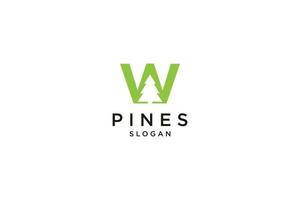 initial letter W with  Hemlock, Evergreen, Pines, Spruce, Cedar trees logo design template vector