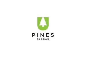 initial letter U with  Hemlock, Evergreen, Pines, Spruce, Cedar trees logo design template vector