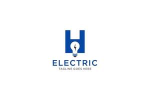 H Letter Logo Design With Light bulb and lightning bolt. Electric Bolt Letter Logo. vector