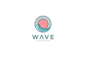 Abstract Vintage Circular Sun and Sea Wave Logo. Flat Vector Logo Design Template Element.