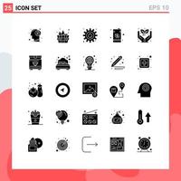 Pack of 25 creative Solid Glyphs of eco money gear drum data Editable Vector Design Elements