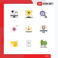 Pictogram Set of 9 Simple Flat Colors of heart candle find water flow Editable Vector Design Elements