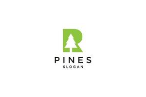 initial letter R with  Hemlock, Evergreen, Pines, Spruce, Cedar trees logo design template vector