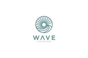 Abstract Vintage Circular Sun and Sea Wave Logo. Flat Vector Logo Design Template Element.