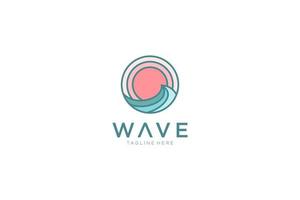 Abstract Vintage Circular Sun and Sea Wave Logo. Flat Vector Logo Design Template Element.