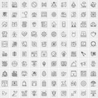 100 Universal Black Line Icons on White Background vector