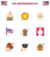 Set of 9 Vector Flats on 4th July USA Independence Day such as usa thanksgiving sign flag usa Editable USA Day Vector Design Elements