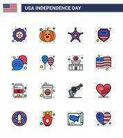 Stock Vector Icon Pack of American Day 16 Line Signs and Symbols for star flag police usa shield Editable USA Day Vector Design Elements