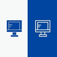 computadora estudio en línea escuela línea y glifo icono sólido bandera azul línea y glifo icono sólido bandera azul vector