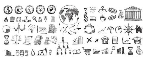 Hand drawn business symbols. Management concept with Doodle design style. vector