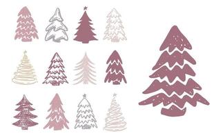 Christmas tree set, Merry Christmas and a Happy New Year. Hand drawn illustrations. vector