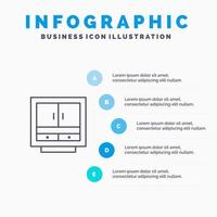 gabinete negocio cajón archivos muebles oficina almacenamiento línea icono con 5 pasos presentación infografía fondo vector