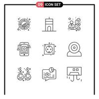 Universal Icon Symbols Group of 9 Modern Outlines of board hardware tower cell candidate Editable Vector Design Elements