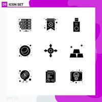 Modern Set of 9 Solid Glyphs Pictograph of finance gold flash drive finance pie Editable Vector Design Elements