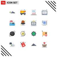 16 Universal Flat Color Signs Symbols of social media play analytics media graph Editable Pack of Creative Vector Design Elements