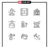 Modern Set of 9 Outlines and symbols such as power acumulator apartment transport funicular Editable Vector Design Elements