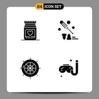 4 Solid Glyph concept for Websites Mobile and Apps medicine navigation wedding equipment ship Editable Vector Design Elements