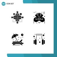 Pack of 4 Modern Solid Glyphs Signs and Symbols for Web Print Media such as function chair operation night sun Editable Vector Design Elements