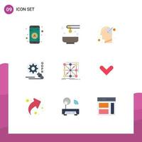 Pictogram Set of 9 Simple Flat Colors of framework security head search paper Editable Vector Design Elements