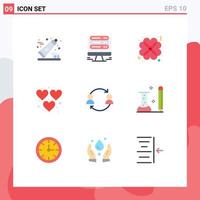 Group of 9 Modern Flat Colors Set for employee play hearts game heart Editable Vector Design Elements