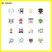 Mobile Interface Flat Color Set of 16 Pictograms of city bridge gestures traffic light Editable Pack of Creative Vector Design Elements