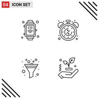 conjunto de 4 iconos de interfaz de usuario modernos símbolos signos para reloj de mano embudo descuento descuento elementos de diseño vectorial editables a mano vector